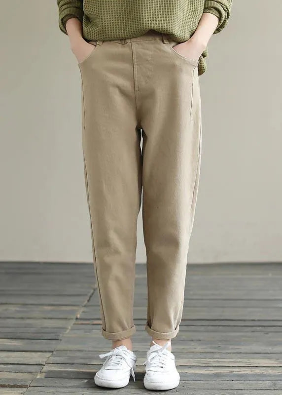 Unique Spring Chothes Clothing Khaki Elastic Waist Jeans