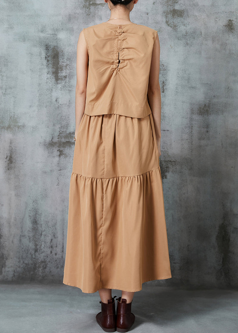 Khaki Patchwork Silm Fit Cotton Two Pieces Set Summer