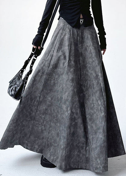 Grey Patchwork Tie Dye Pockets High Waist a Line Skirts