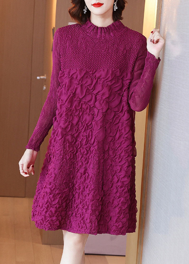 Rose O-neck Embroideried Long a Line Dresses Long Sleeve