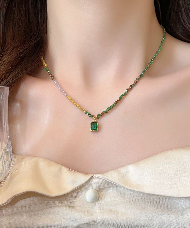 Colorblock Sterling Silver Overgild Beading Gem Stone Pendant Necklace