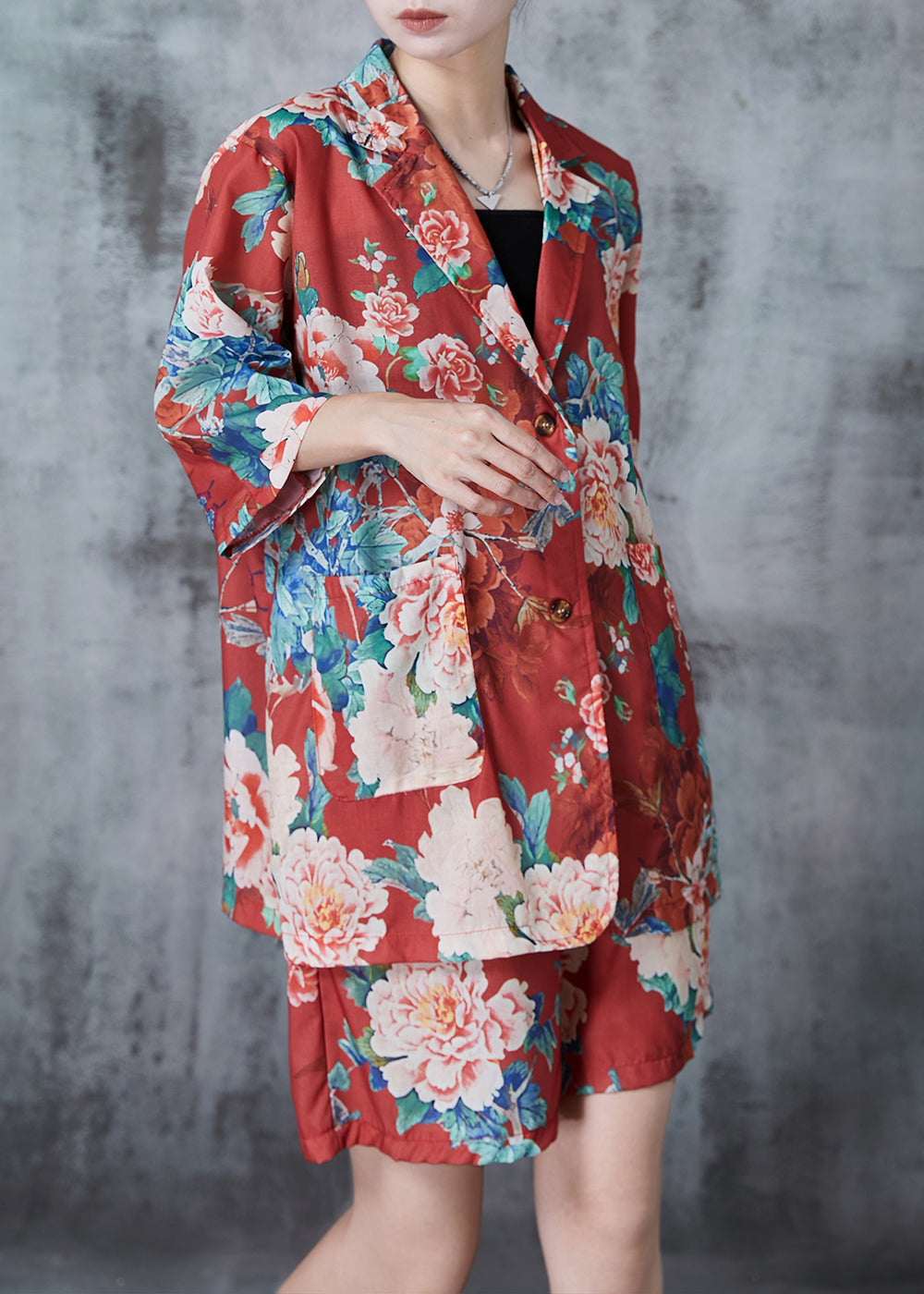 Handmade Red Oversized Linen Two Piece Set Summer