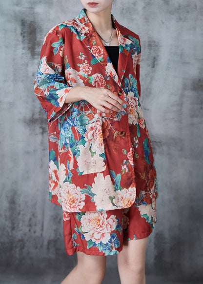 Handmade Red Oversized Linen Two Piece Set Summer