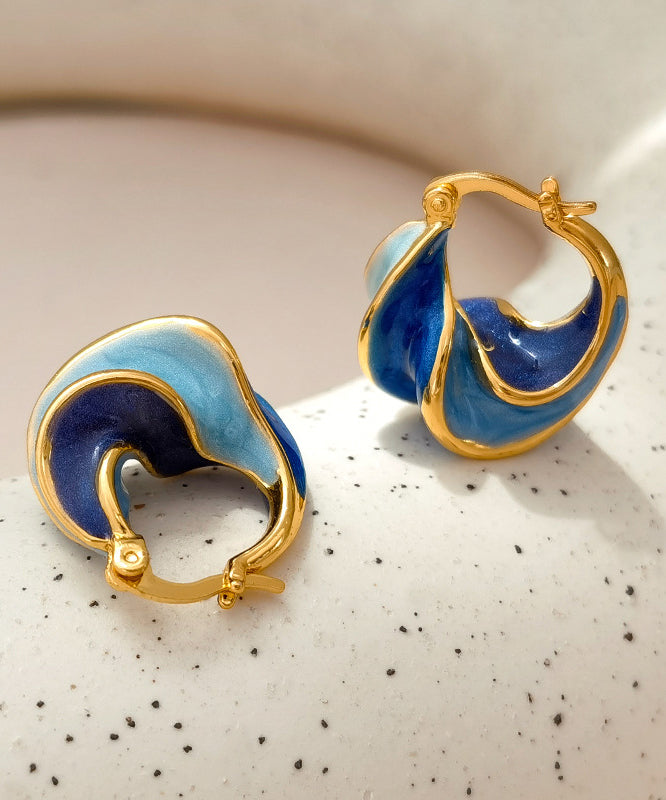 Colorblock Copper Overgild Drip Glaze Spiral Pattern Hoop Earrings