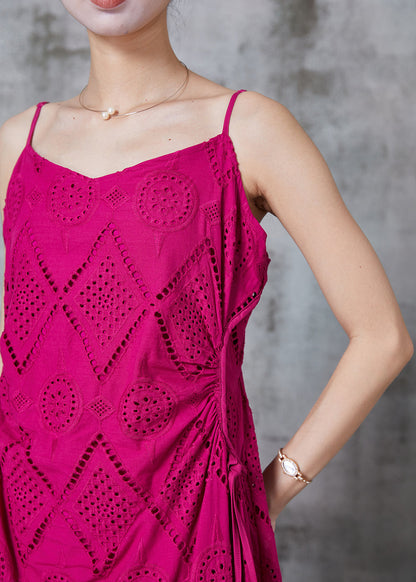 Rose Hollow Out Cotton Spaghetti Strap Dress Summer