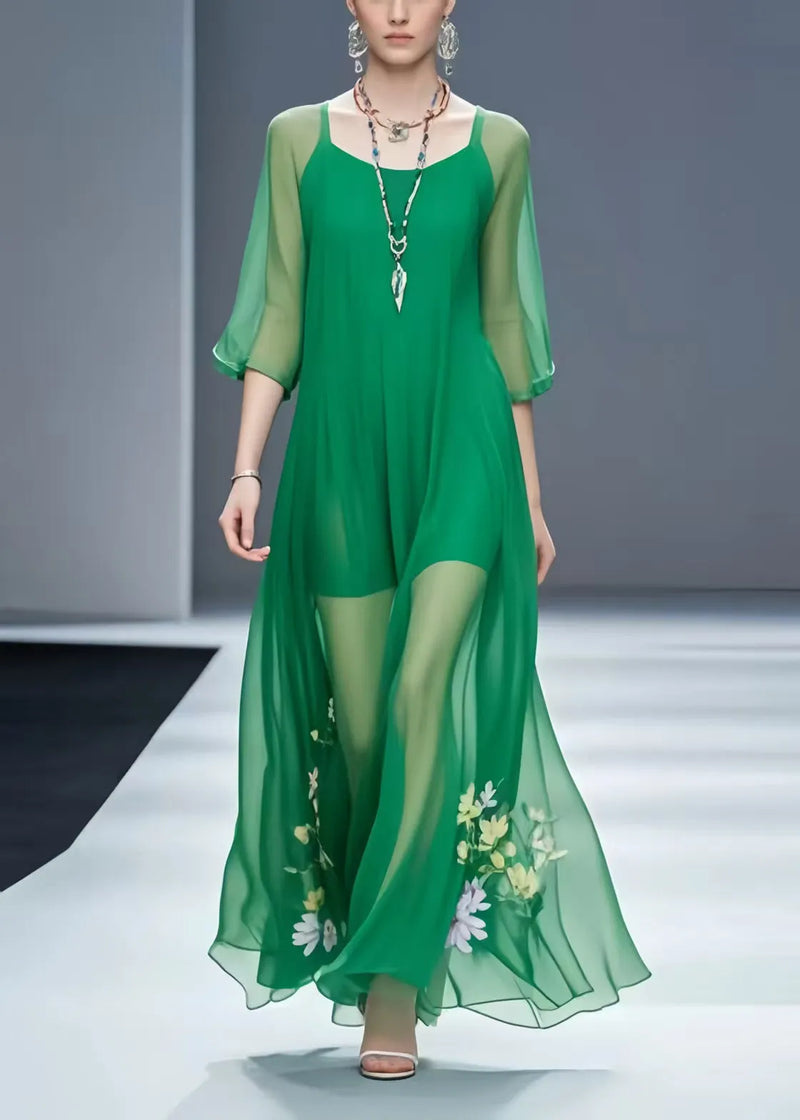 Italian Green Chiffon Vacation Dresses Bracelet Sleeve