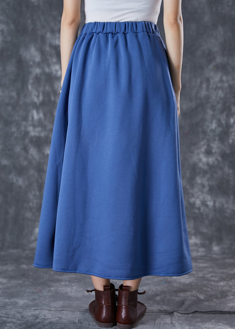 Blue Elastic Waist Cotton a Line Skirts Fall