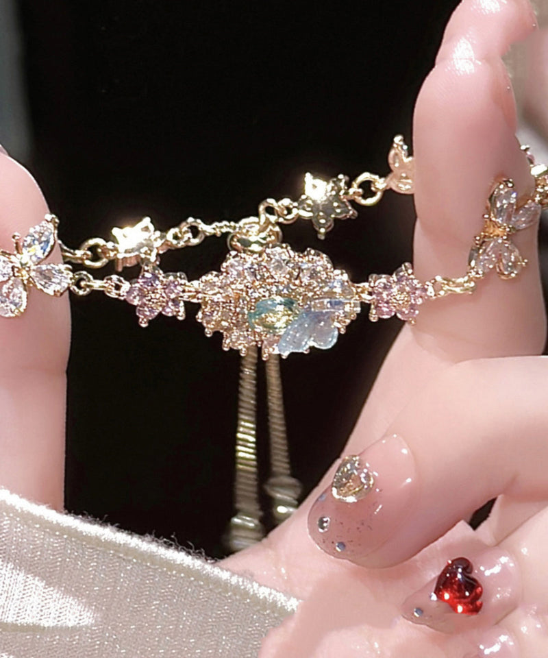 Art Colorblock Crystal Zircon Butterfly Charm Bracelet