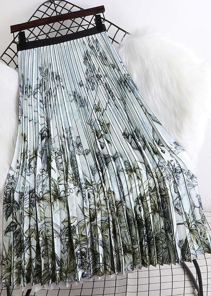 Print Wrinkled Elastic Waist a Line Skirts Summer