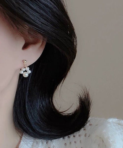 White Gold Copper Overgild Pearl Little Cats Asymmetric Drop Earrings