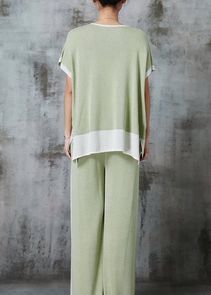 Light Green Oversized Patchwork Cotton Two Piece Set Clothing Summer