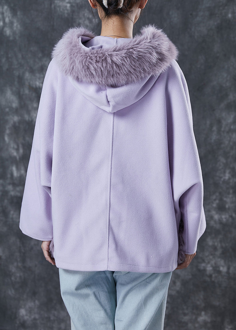 Stylish Purple Hooded Patchwork Woolen Jackets Spring