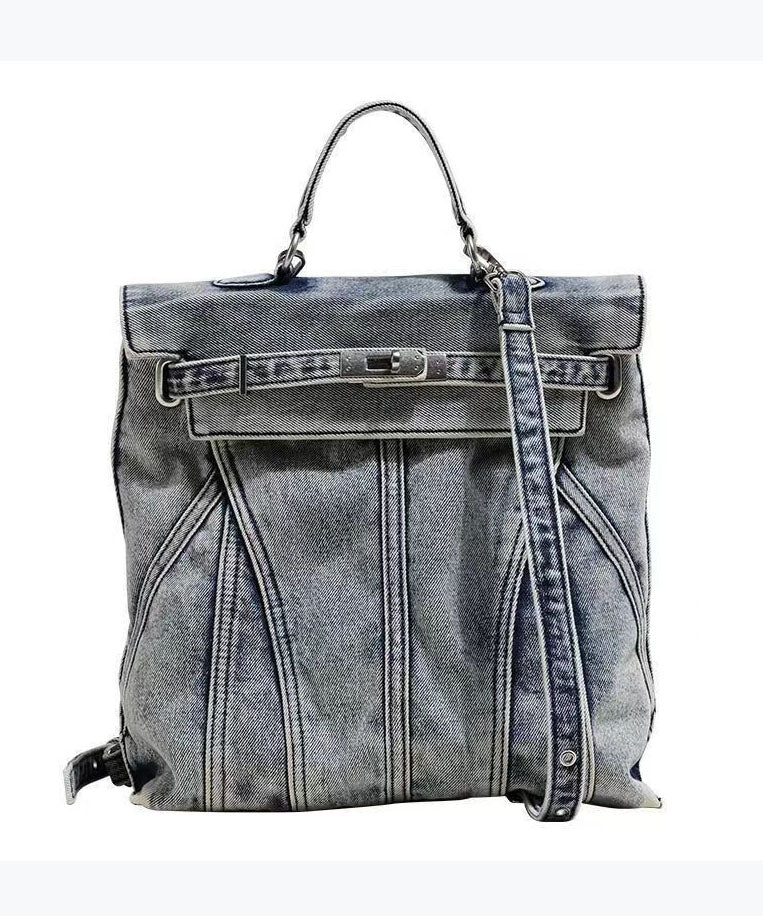 Retro Blue Large Capacity Durable Denim Backpack