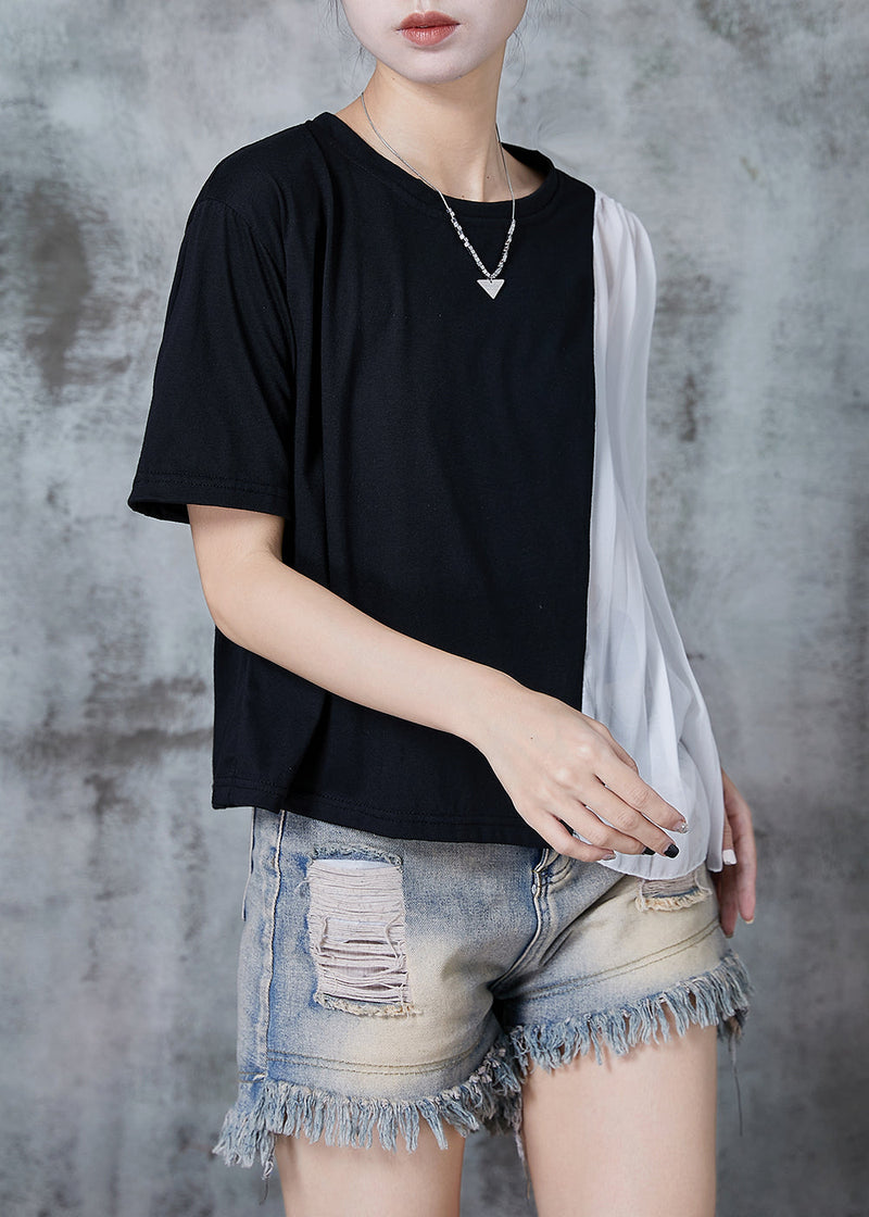 Black Oversized Patchwork Chiffon Tanks Summer