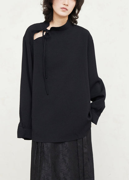 Black Tie Lace Shirts Lantern Sleeve
