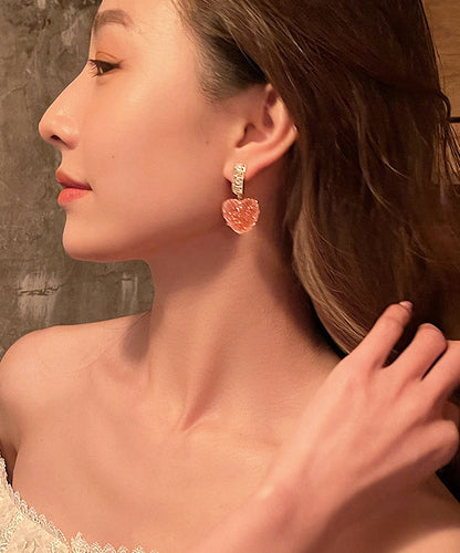 Pink Copper Alloy Peach Heart Drop Earrings