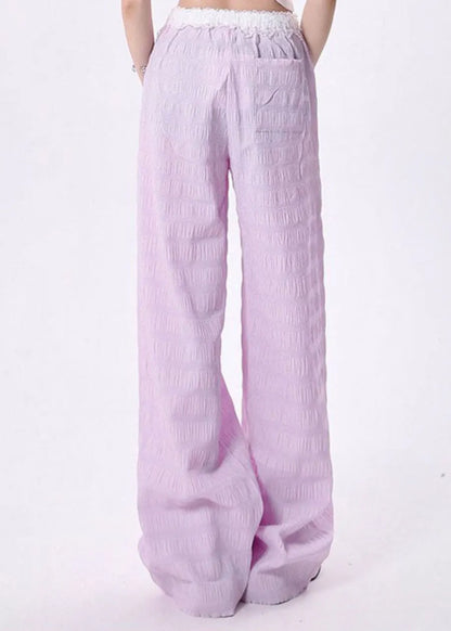 Blue Pockets Lace Patchwork Cotton Pants Spring