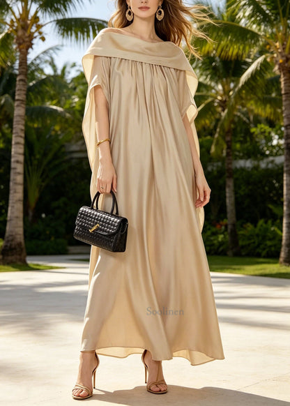 Khaki Wear on Both Sides Silk Maxi Dresses Summer