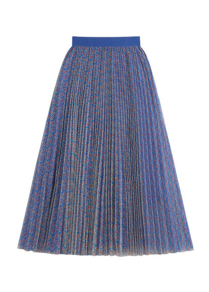Purple Print Wrinkled Elastic Waist Tulle Pleated Skirt Summer