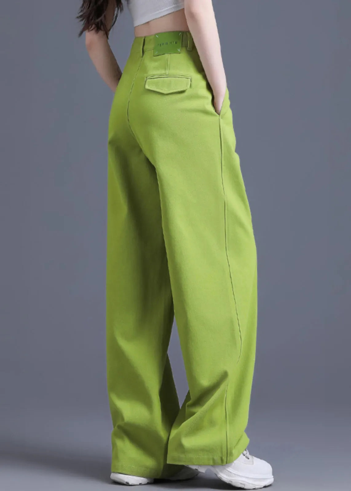 Modern Fruit Green High Waist Cotton Wide Leg Pants Spring