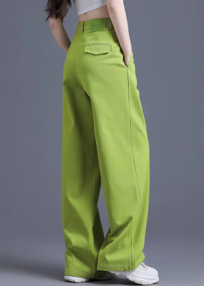 Modern Fruit Green High Waist Cotton Wide Leg Pants Spring