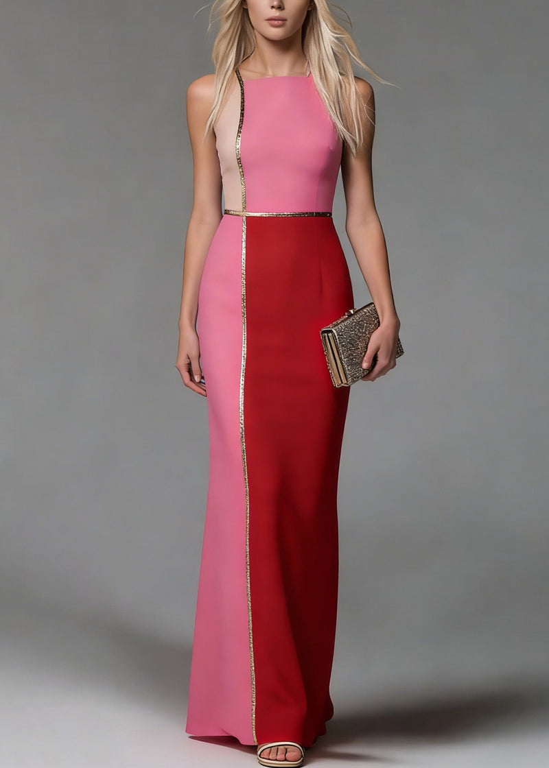 Color Block Sleeveless Bodycon Mermaid Hem Maxi Dress