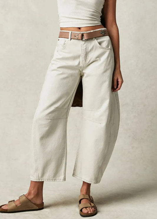 New White High Waist Patchwork Denim Crop Pants