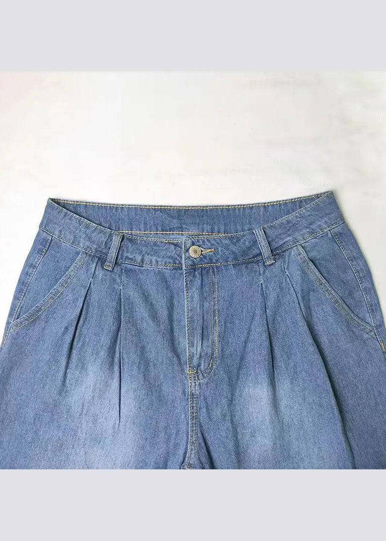 Blue Pockets Denim Wide Leg Pants Spring