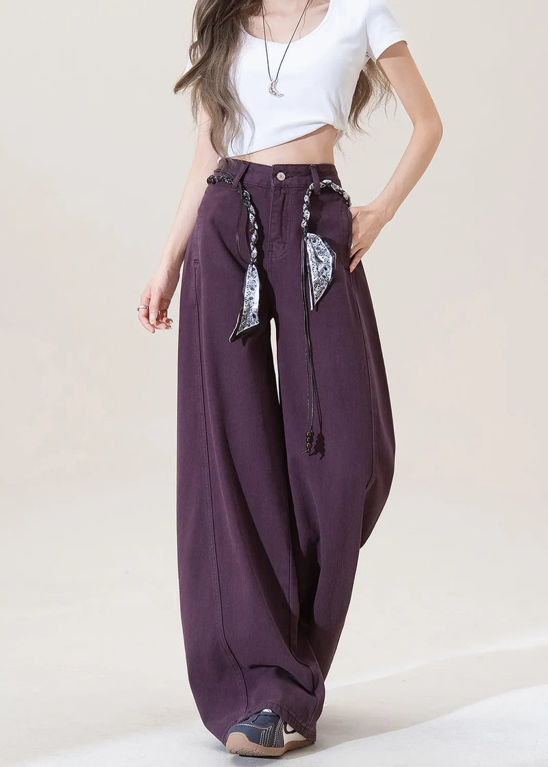 Purple Pockets High Waist Denim Pants Fall