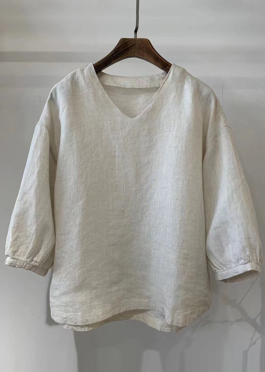 White Oversized Linen Shirt Tops Bracelet Sleeve