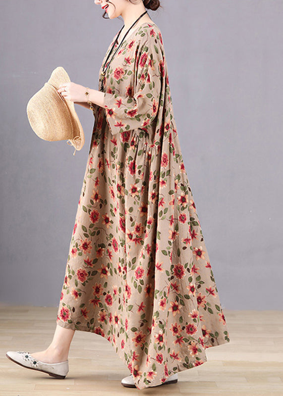 Green Patchwork Print Maxi Dress Long Sleeve