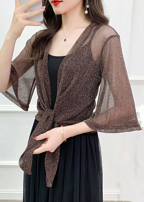 Simple Coffee Bright Silk Tulle Cardigan Summer