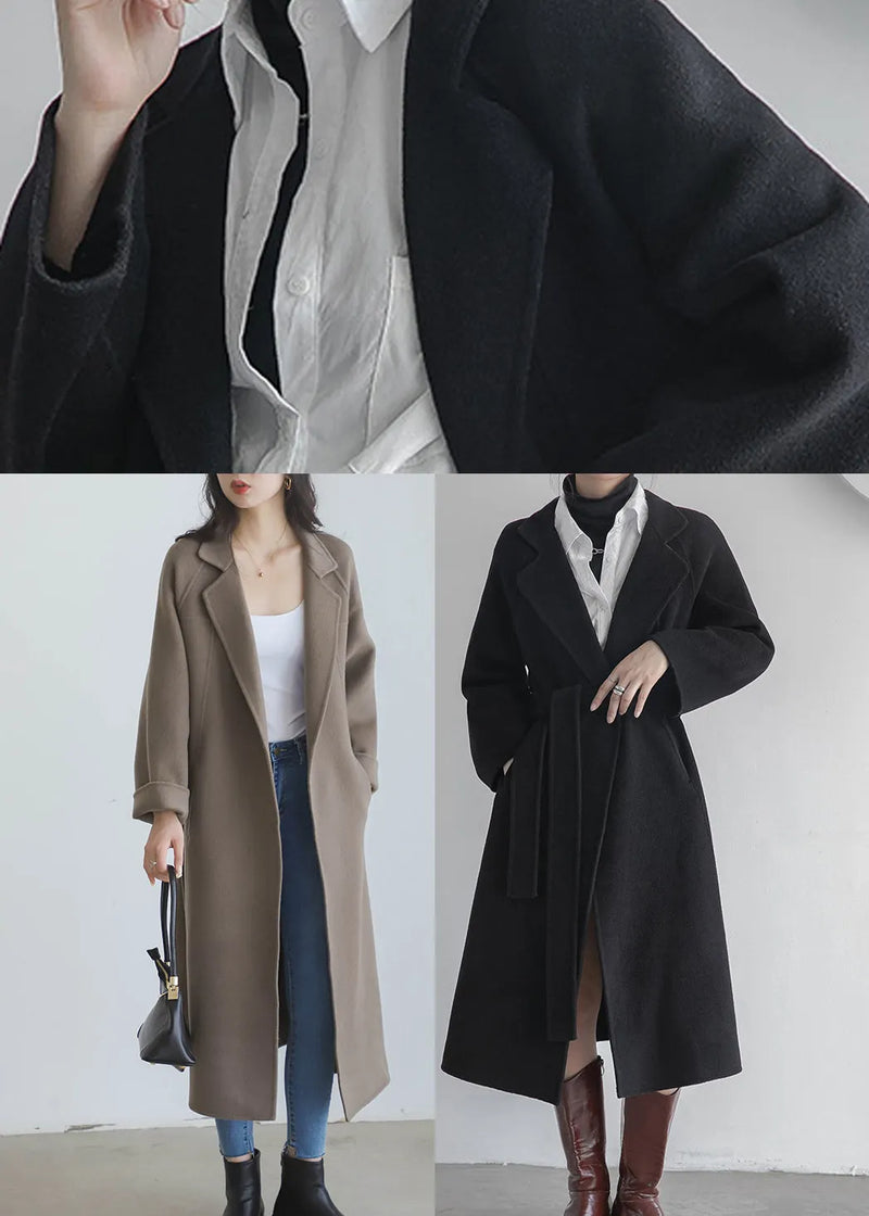 Grey Coffee Colour Notched Woolen Long Coats Fall
