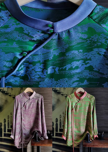 Purple Tasseled Patchwork Jacquard Silk Top Summer