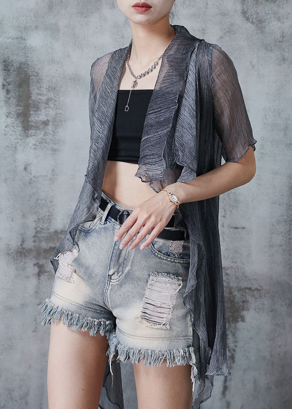 French Grey Oversized Tulle Upf 50+ Cardigan Summer