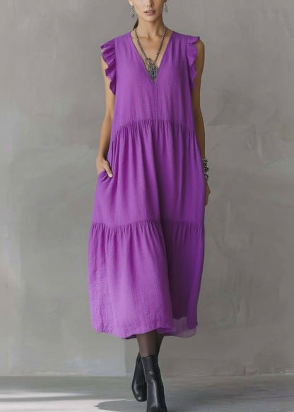 Purple V Neck Patchwork Party Maxi Dress Butterfl Sleeve