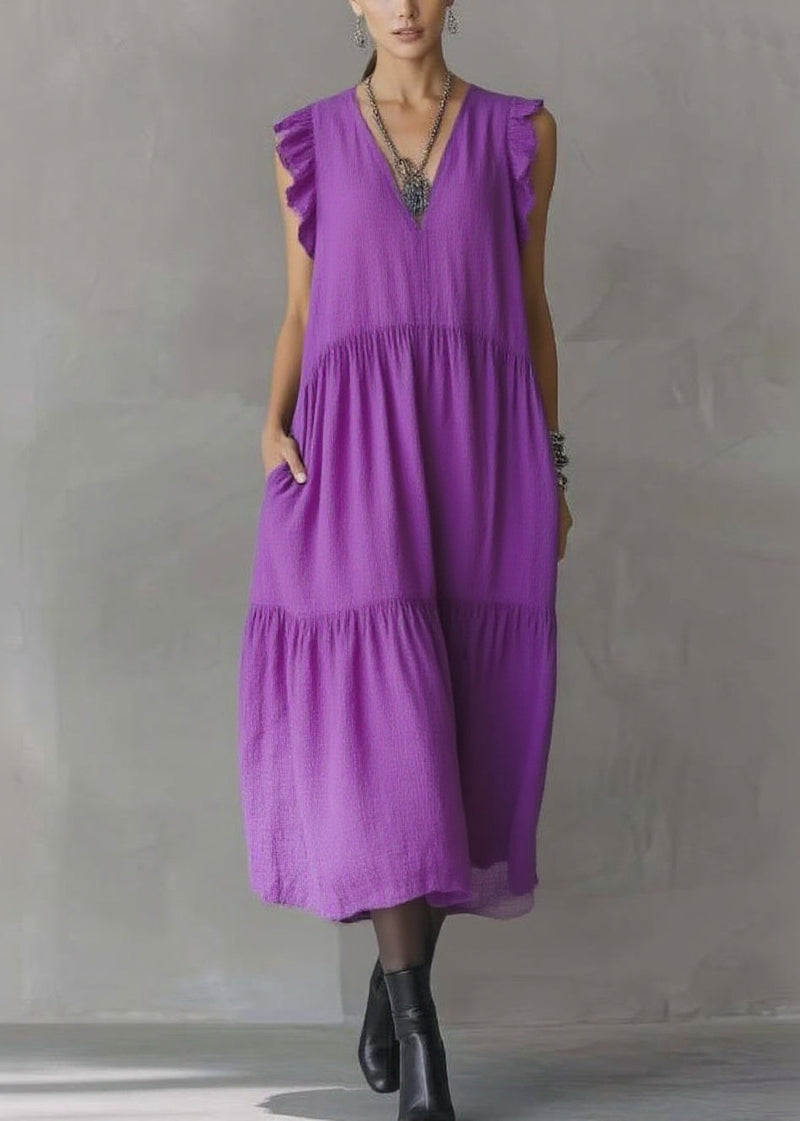 Purple V Neck Patchwork Party Maxi Dress Butterfl Sleeve
