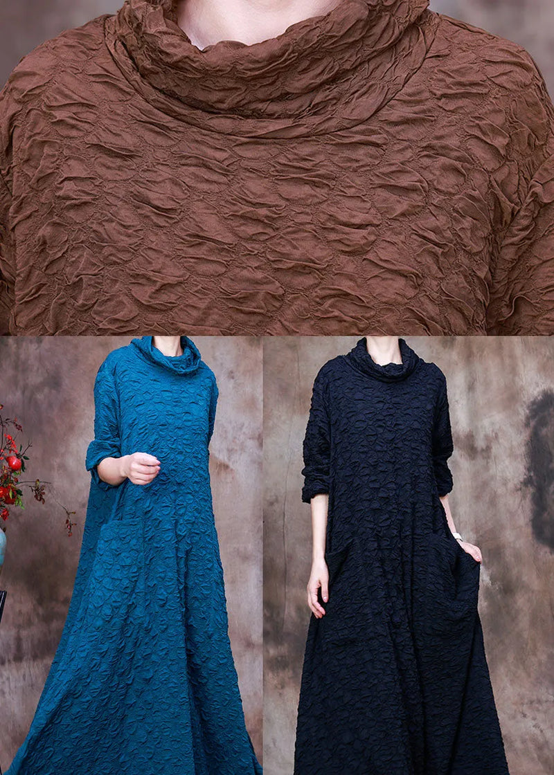 Loose Navy Turtle Neck Maxi Dresses Spring