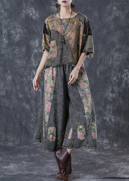 Diy Asymmetrical Patchwork Denim Two Piece Set Clothing Fall