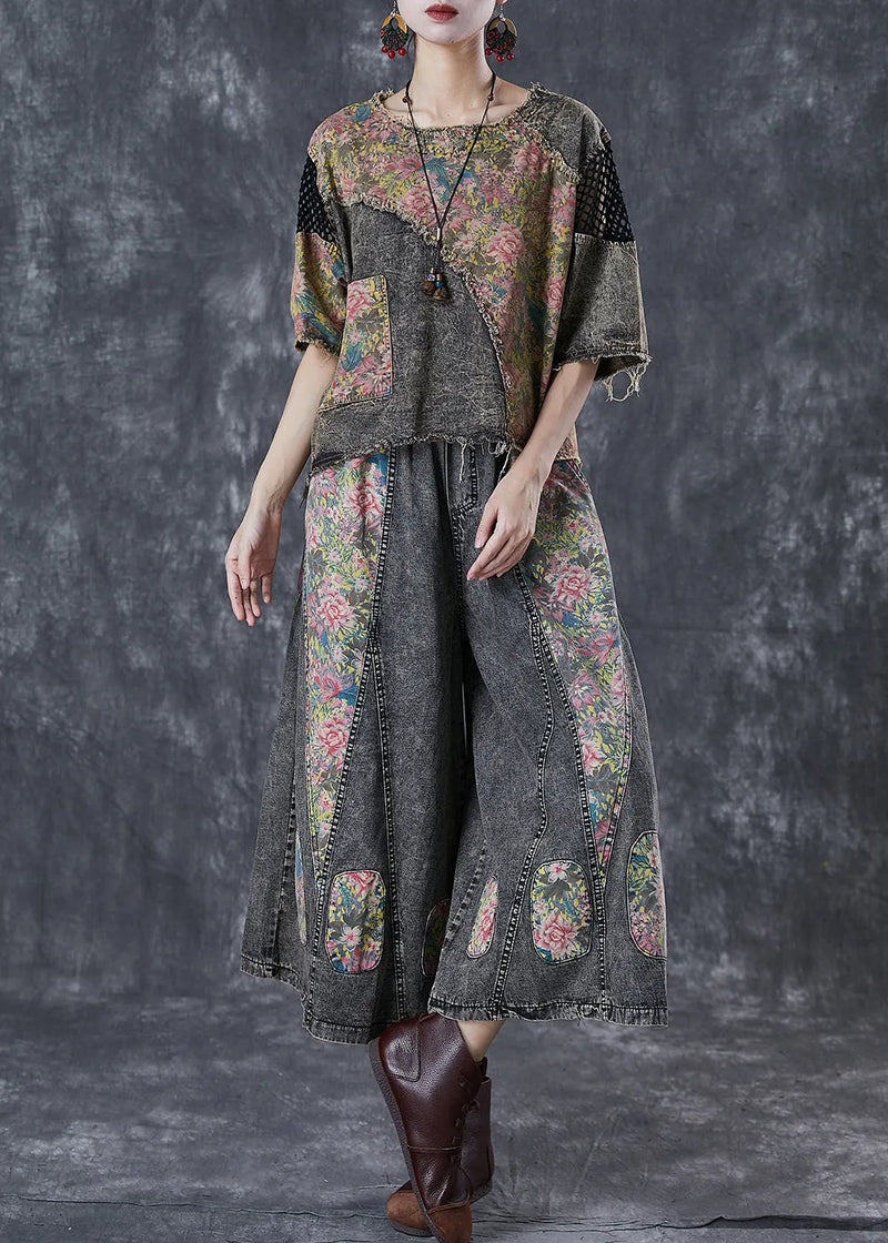 Diy Asymmetrical Patchwork Denim Two Piece Set Clothing Fall