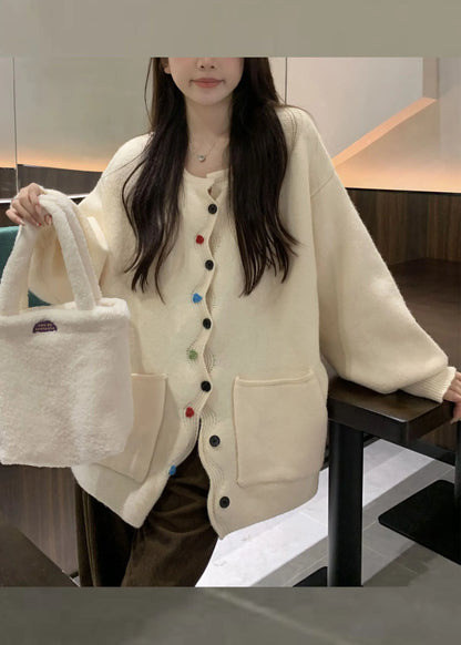 Coffee Pockets Button Cotton Knit Sweaters Coats Fall