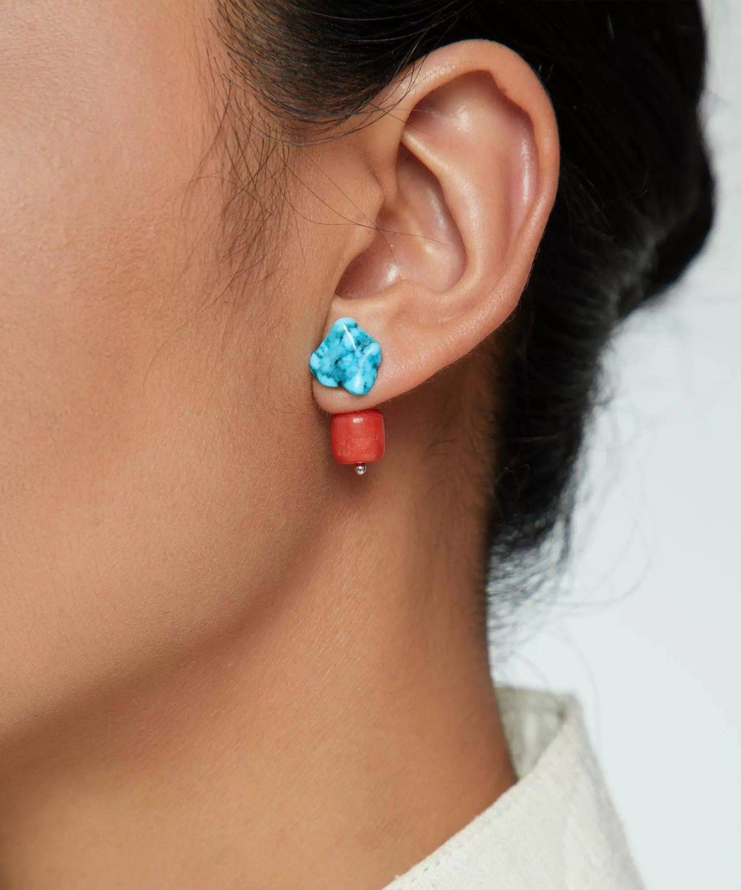 Chinese Style Colorblock Alloy Turquoise Drop Earrings