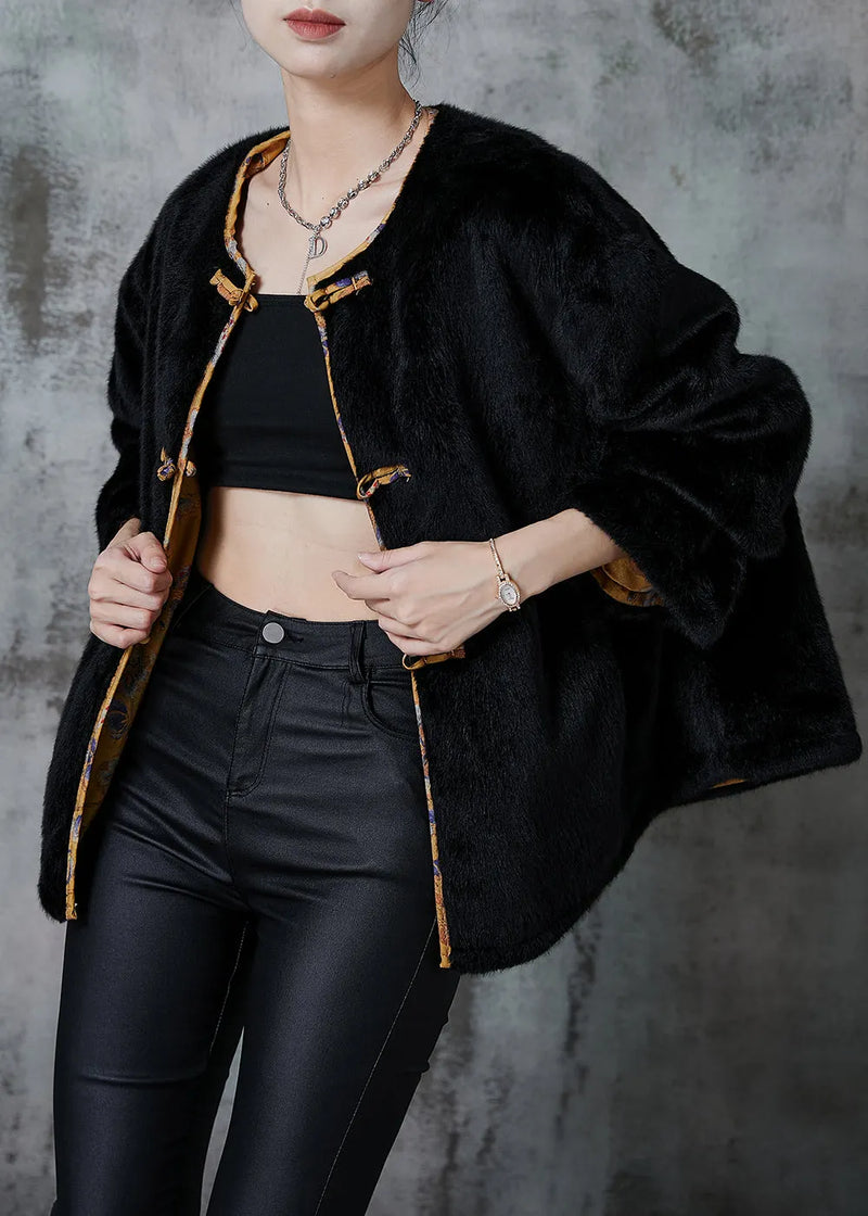 Simple Black Oversized Faux Mink Hair Wear on Both Sides Coats Winter