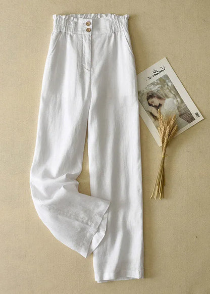 Grey High Waist Button Linen Straigh Pants Summer