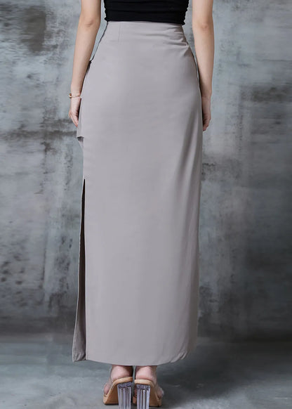 Grey Side Open Silm Fit Spandex Wraped Skirts Fall