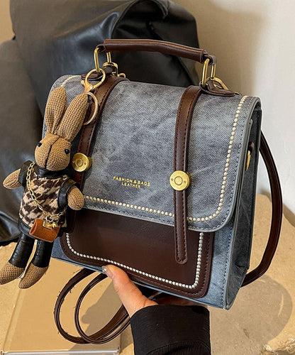 Denim Blue Patchwork Zircon Messenger Bag
