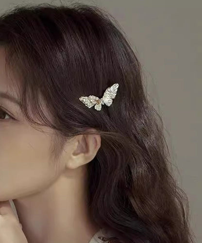 Champagne Alloy Zircon Crystal Butterfly Hairpin