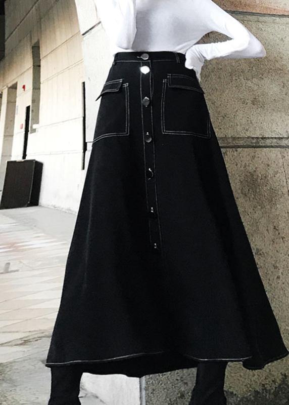 Black High Waist Pockets Skirts Summer