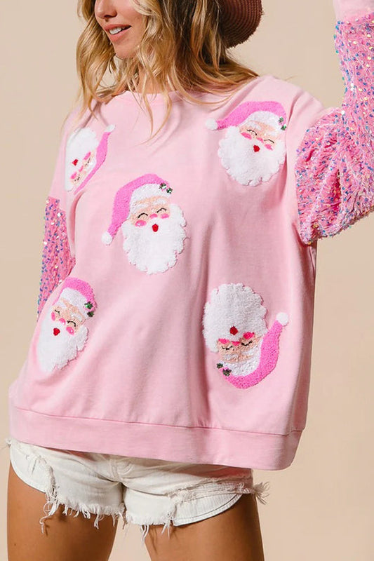 Christmas Casual Loose Crew Neck Sequin Sleeve Sweatshirt