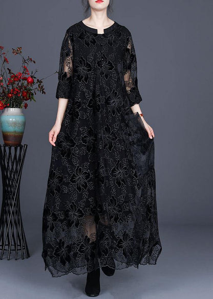 Unique Black Lace Dress Caftans Gown
